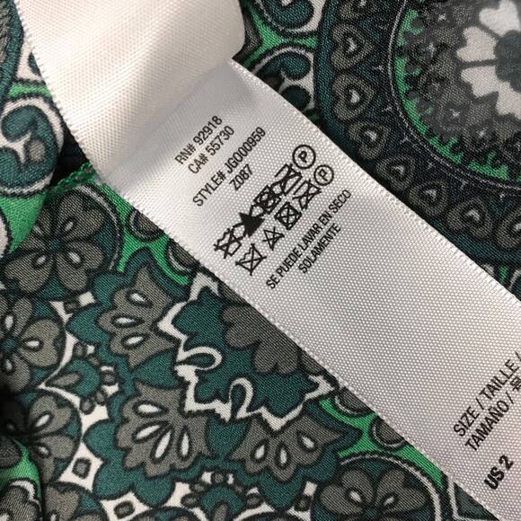 Juicy Couture Blouse Long Sleeve Green Tie Neck Top Kaleidoscope Geometric Print - Picture 7 of 9